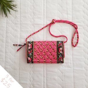 Vera Bradley Crossbody Wallet Purse Pink Pansy